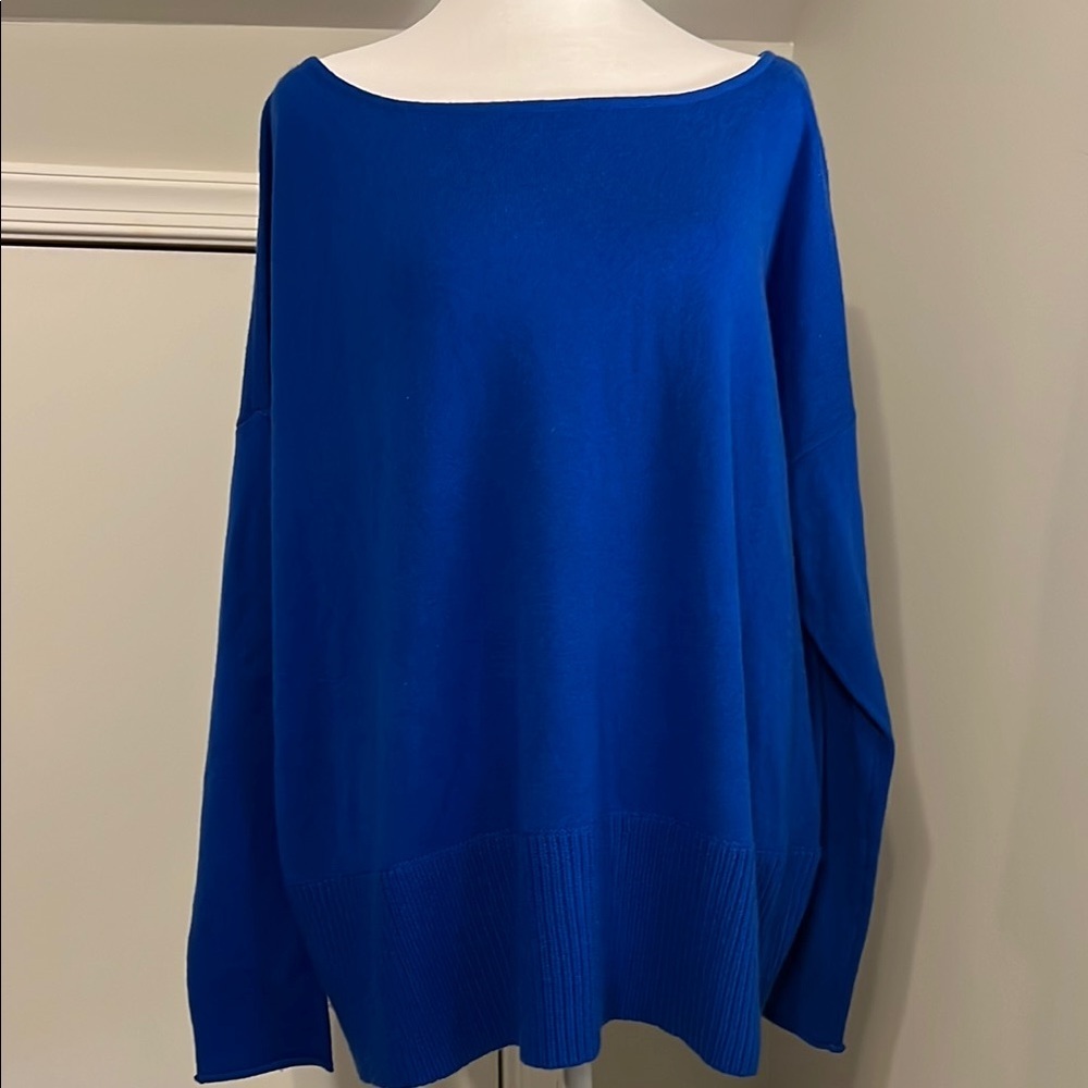 Diane von Furstenberg DVF Cobalt Blue Boat Neck Oversized Knit Sweater Large